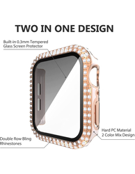 Caviar Compatible For Watch Series 7 6 5 4 44mm Two Tone Color Double Row Glitter Rhinestone Bling Crystal Diamonds Anti Shock Protective Cover With HD Tempered Glass Build in Screen